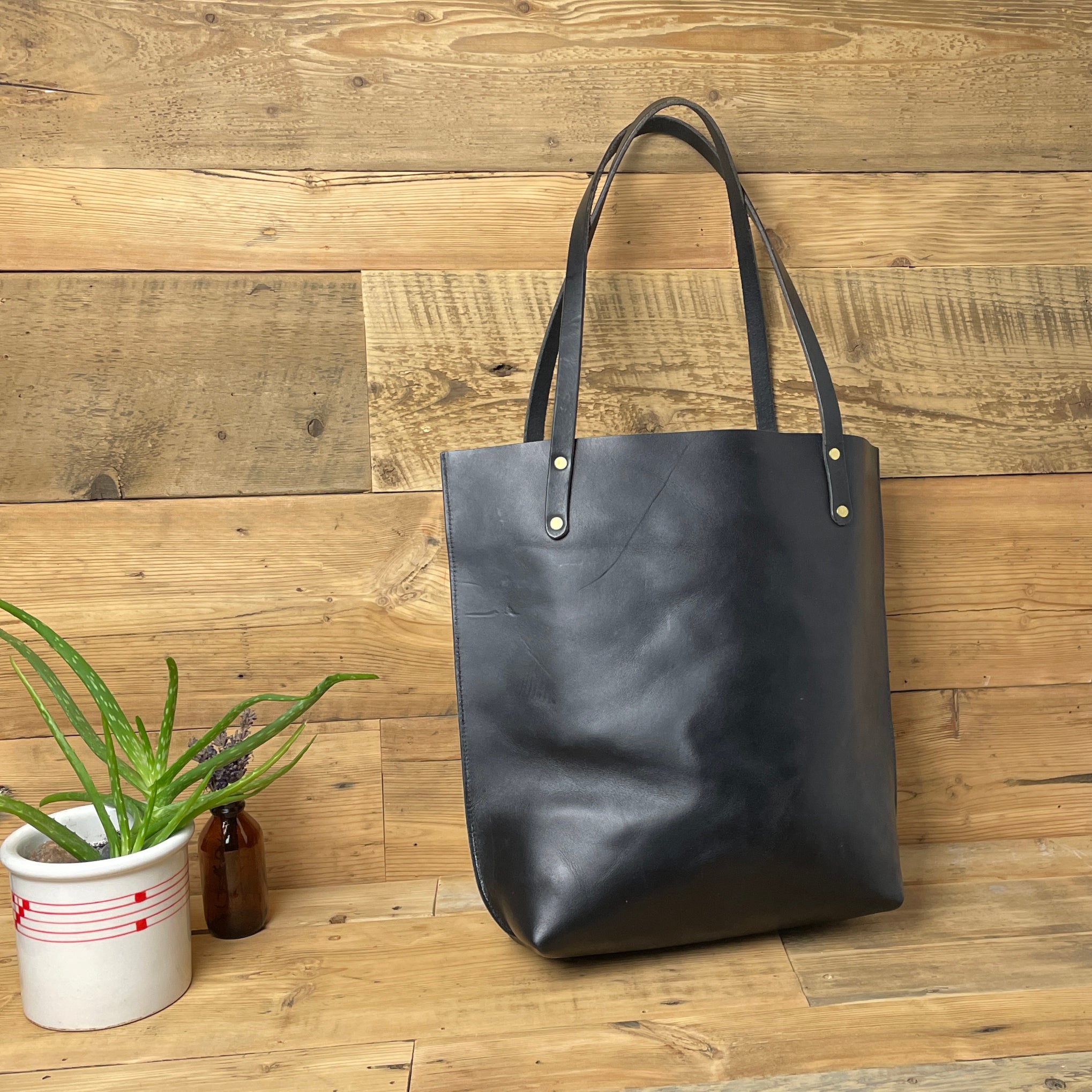 Black Full-Grain Leather Tote Bag