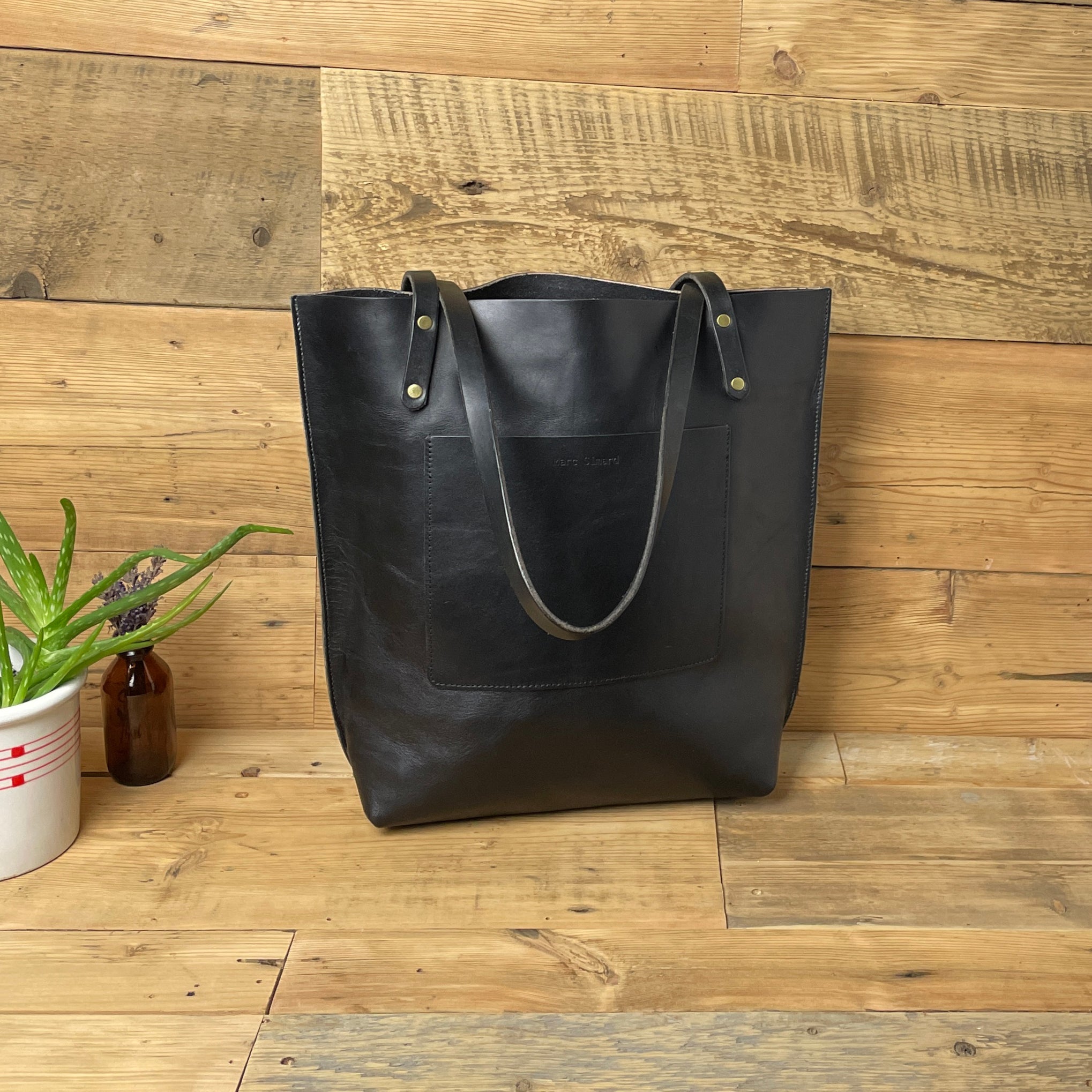 Black Full-Grain Leather Tote Bag